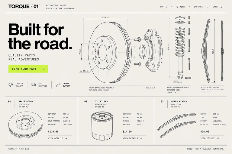Technical line drawing of automotive concept — Script & Theory concept illustration