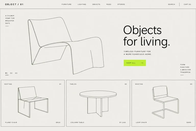 Technical line drawing of furniture concept — Script & Theory concept illustration