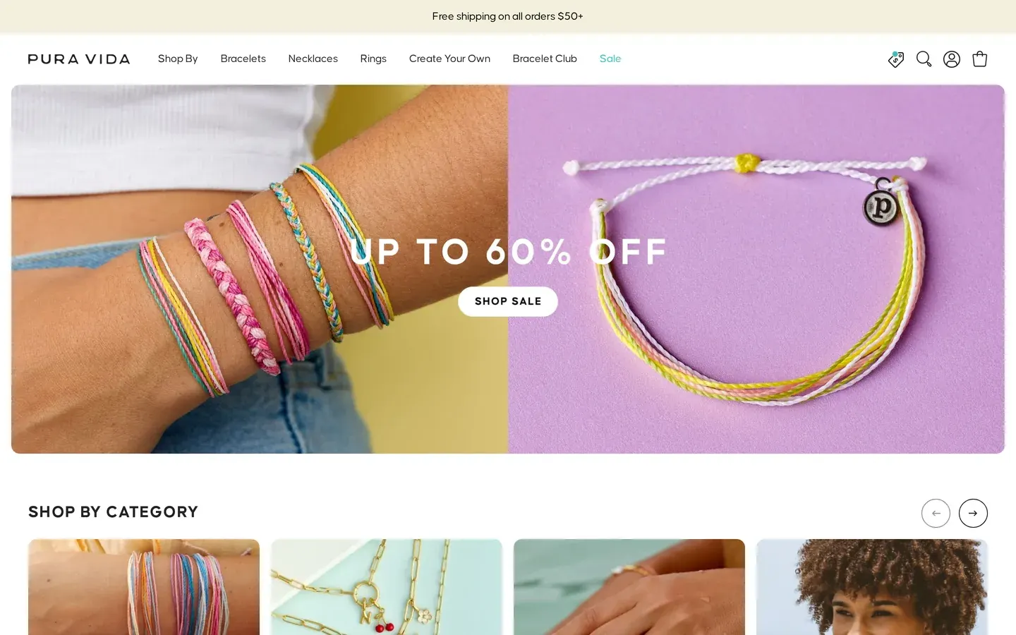 Pura Vida Bracelets — actual live website homepage